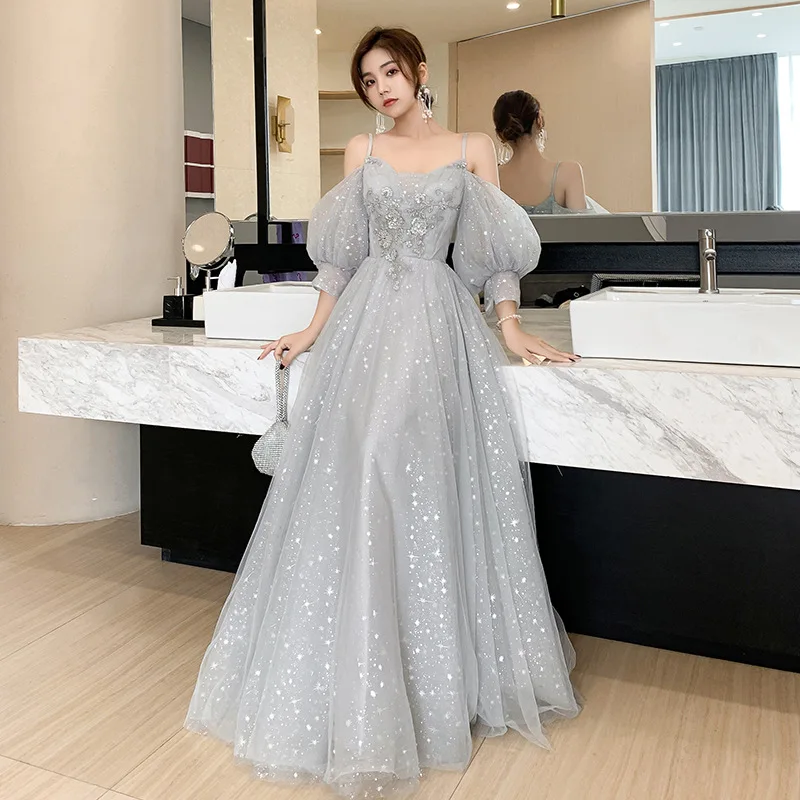 Top Trends: Bridesmaid Dress Temperament Lantern Sleeve Sequin Party Dress Fairy Stage Performance Dress Elegant Banquet Dress A-Long Dress Shoppable Styles