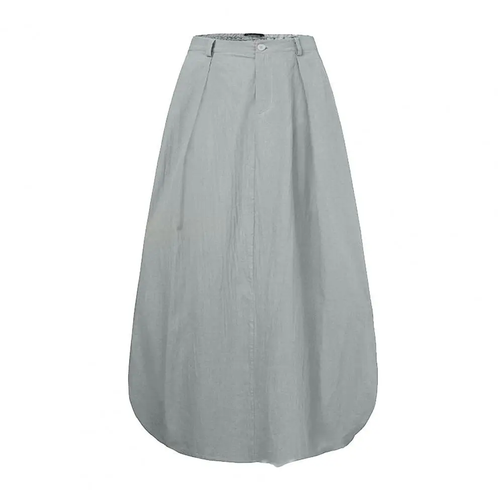 Top Trends: 2022 Vintage Summer Maxi Long Skirt Solid Color Cotton Linen Large Hem Sweet Slim All-match Elastic High Waist A-Line Skirt Shoppable Styles