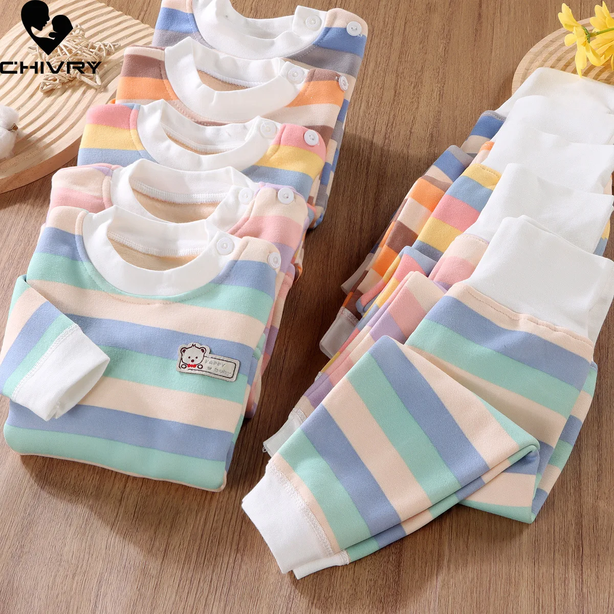 Top Trends: New 2023 Autumn Winter Kids Pajamas Baby Boys Girls Striped Thicken High Waist Warm Clothing Sets Toddler Pyjamas Sleepwear Shoppable Styles