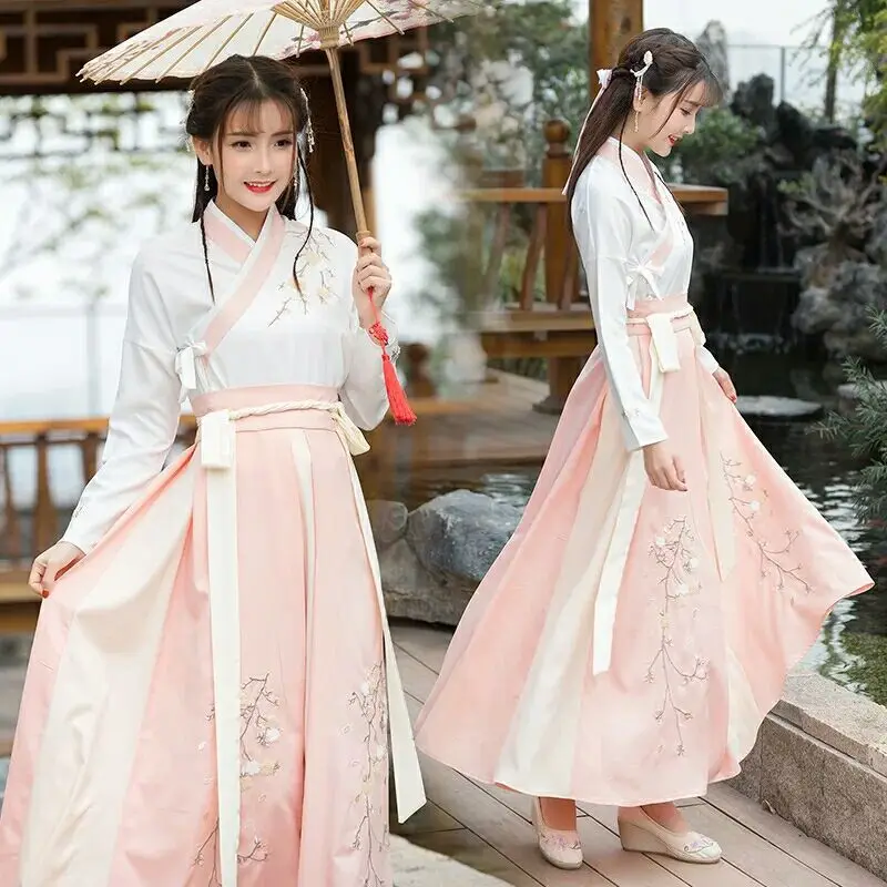 Top Trends: 2023 Hanfu Female Costume Adult Student Ming Made Chinese Style Improved Waist-length Sarong Daily Collar Sets Powder Hanbok Shoppable Styles