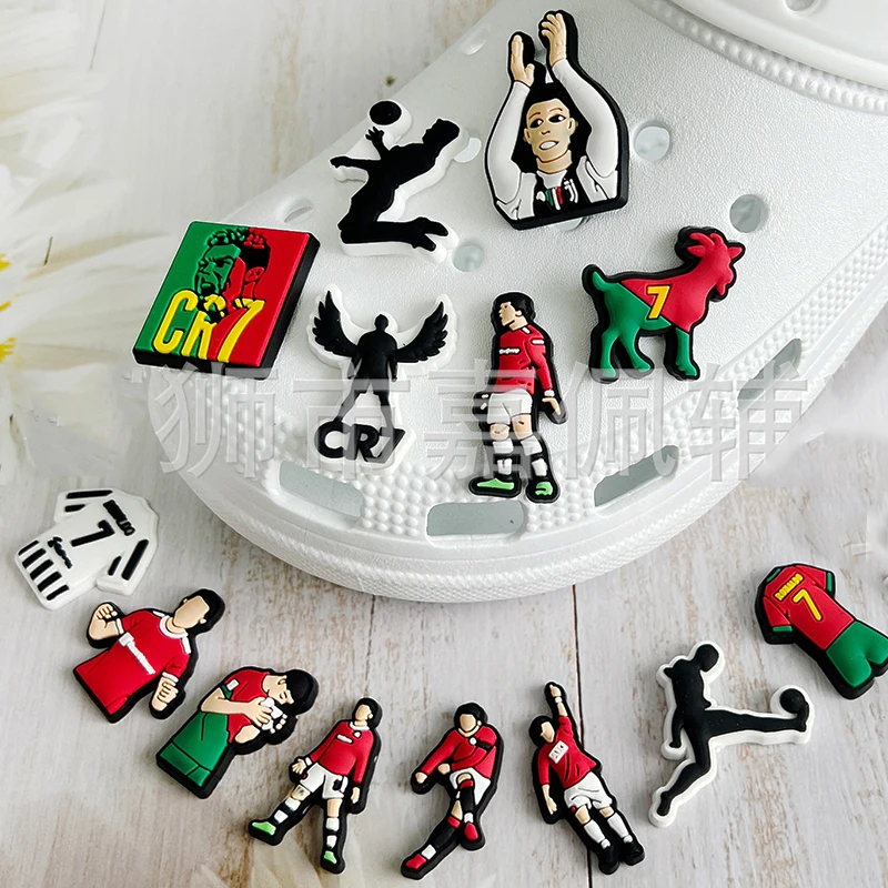 Top Trends: MINISO Cristiano Ronaldo PVC Shoe Crocs Charms CR7 Jersey Appliques Football DIY Crocs Jibitz Wholesale Shoppable Styles