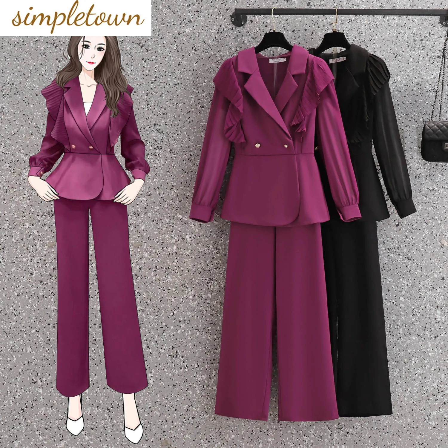 Top Trends: Ruffle Edge Pleated Chiffon Shirt Jacket Casual Wide Leg Pants Two-piece Elegant Women's Pants Set Office Professional Outfits Shoppable Styles