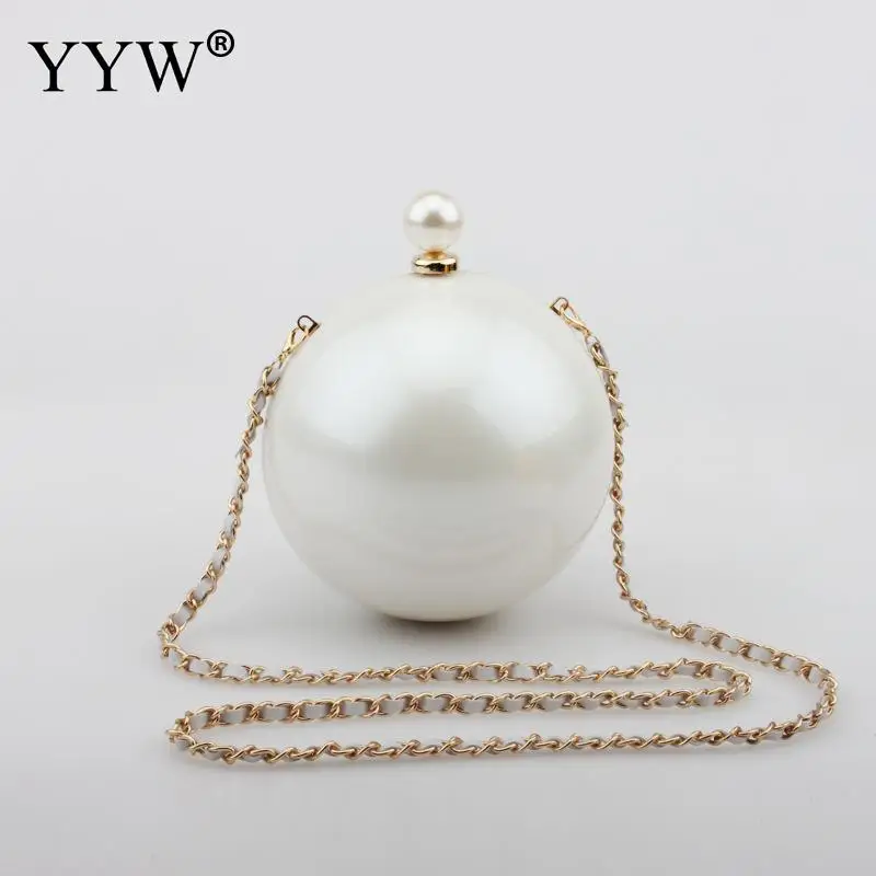 Top Trends: Luxury Women Round Ball Bag Evening Bag Pearl Design Exquisite New Fashion Lacquer Beige For Ladies Party Wedding Crossbody Bag Shoppable Styles - Image 2