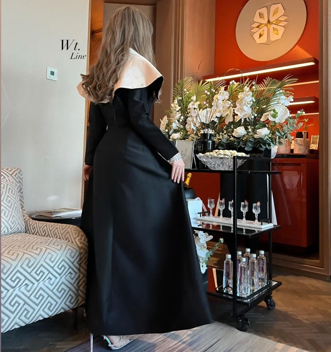 Top Trends: Saudi Arabia Prom Dresses Formal Occasion Evening Dresses A-Line Black Side SlitV Neck Long Sleeves Evening Party Formal Banquet Shoppable Styles - Image 4