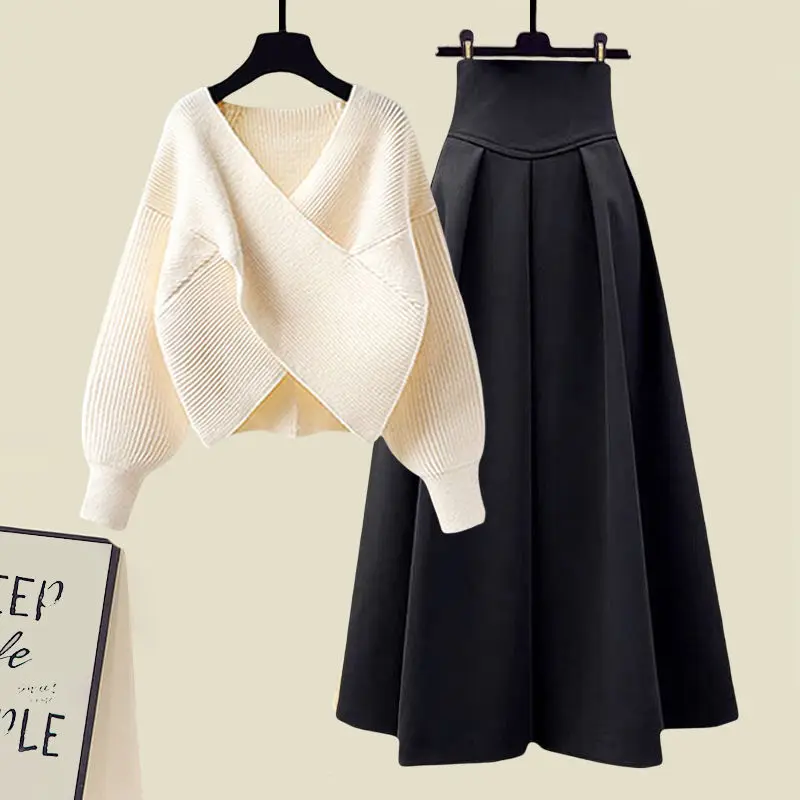 Top Trends: Large Size Women&#039;s Spring Suit Women&#039;s 2023 New Cover Slim Sweater And Long Skirt Two-piece Set Shoppable Styles