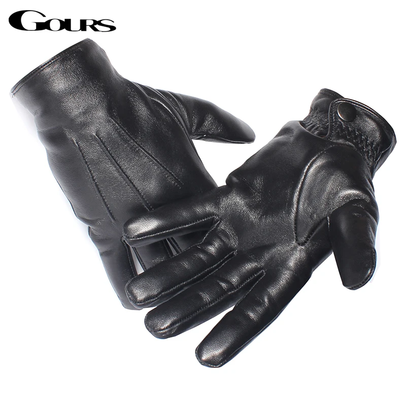 Top Trends: Gours Men's Genuine Leather Gloves Real Sheepskin Black Touch Screen Gloves Button Wool Lining Winter Warm Mittens New GSM050 Shoppable Styles