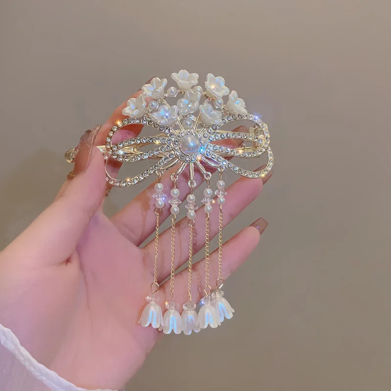 Top Trends: New Retro Bell Orchid Flower Hair Clip Women Bowknot Tassel Hair Claw Girls Elegant Crystal Ponytail Buckle Hair Accessories Shoppable Styles - Image 5