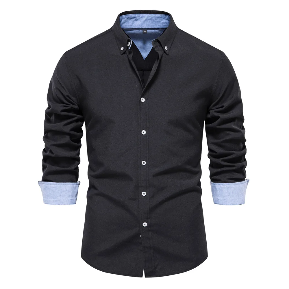 Top Trends: New Autumn Cotton Oxford Shirt Men Long Sleeve Button Down Solid Color Social Business Quality Casual Black Shirts For Men 2023 Shoppable Styles