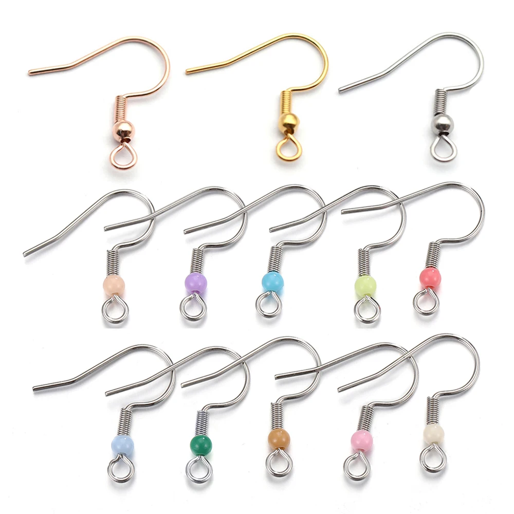 Top Trends: 50pcs / 100pcs Stainless Steel Earrings Hooks For DIY Jewelry Making Gold Color Colorful Beads Hook Earwire Components Wholesale Shoppable Styles