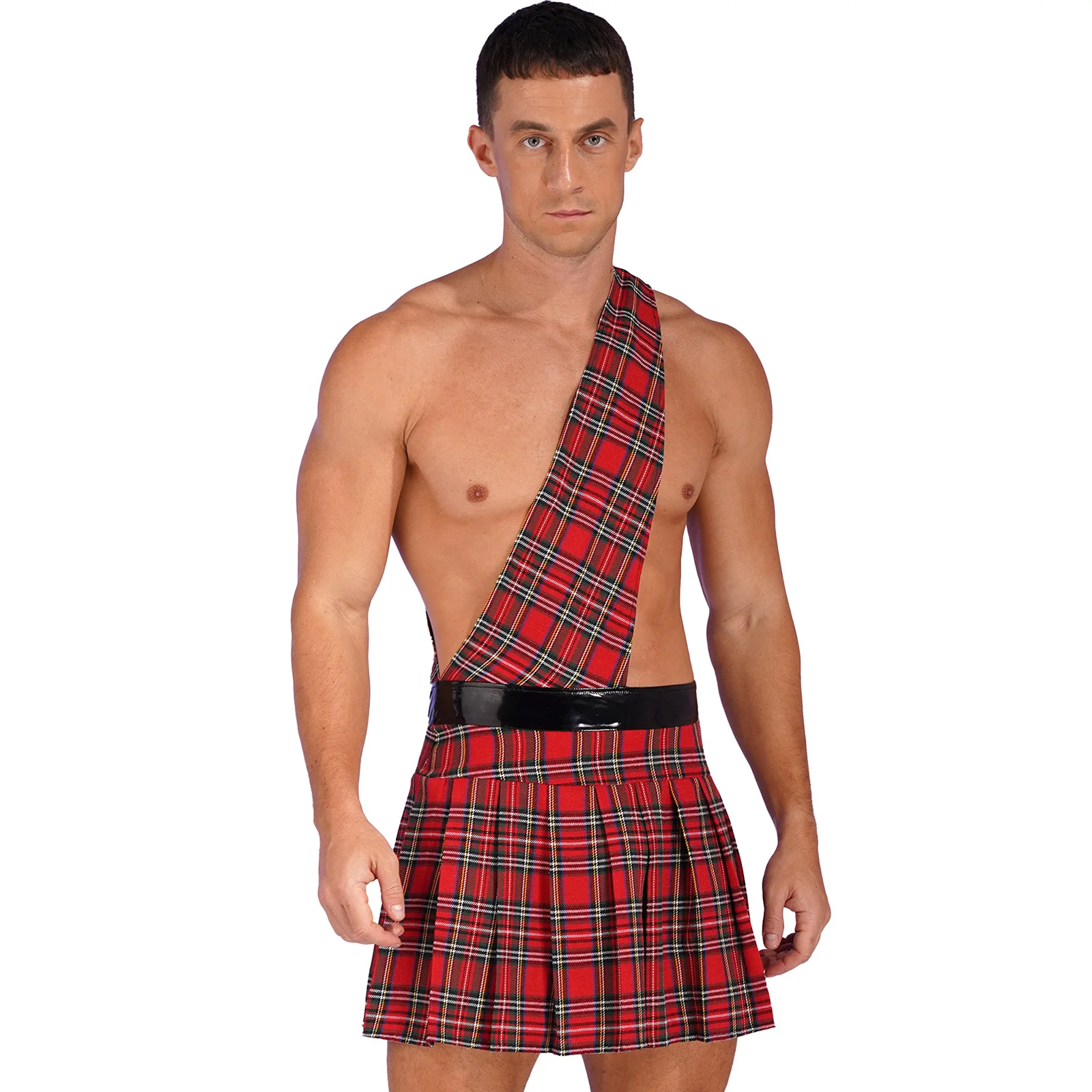 Top Trends: Mens Halloween Role Play Costumes One Shoulder Plaid Skirt Ancient Greek God Knight Warrior Carnival Theme Party Cosplay Outfit Shoppable Styles