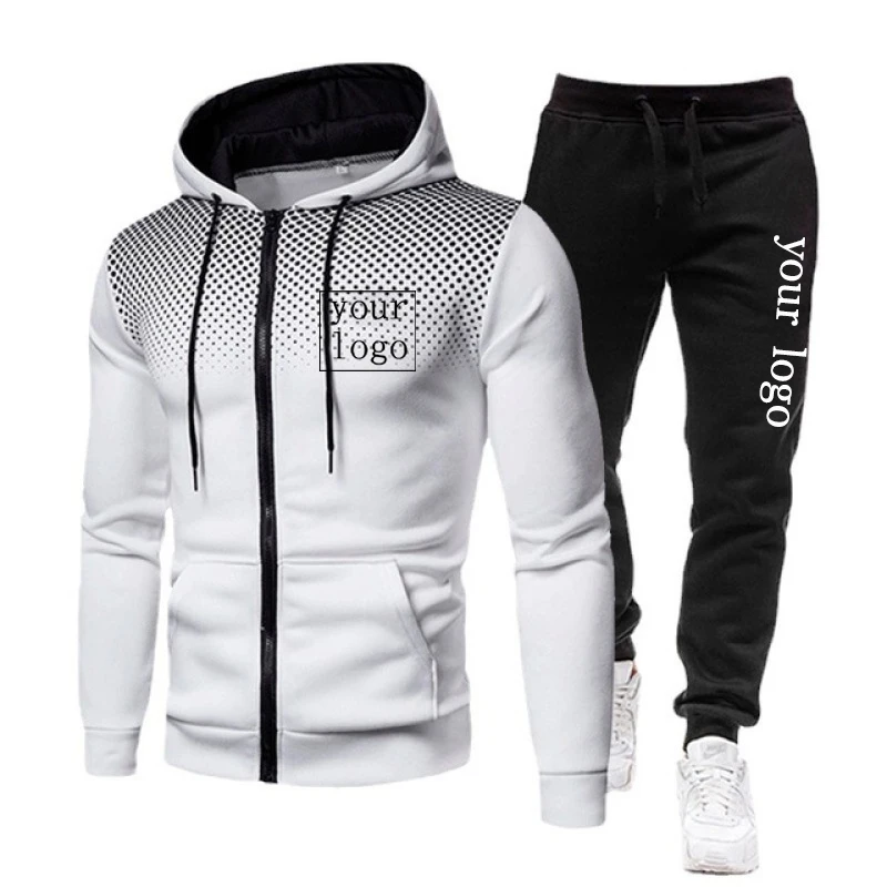 Top Trends: Custom Logo 2 Pieces Sets Men's Sets Polka Pot Zipper Hoodie+ Pants Casual Outdoor Sportswear Jogging DIY Print Zip Up Sweatshirt Shoppable Styles