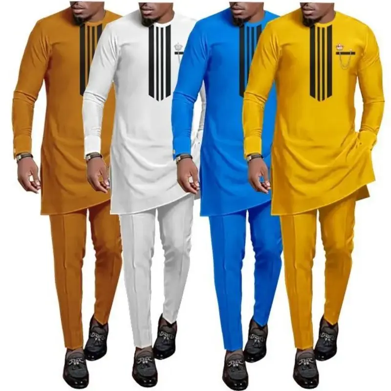 Top Trends: Summer 2023 New Dashiki National Dress African Men's Printed Top And Trousers Suit Wedding Dress Sunday Prayer Casual Slim Suit Shoppable Styles