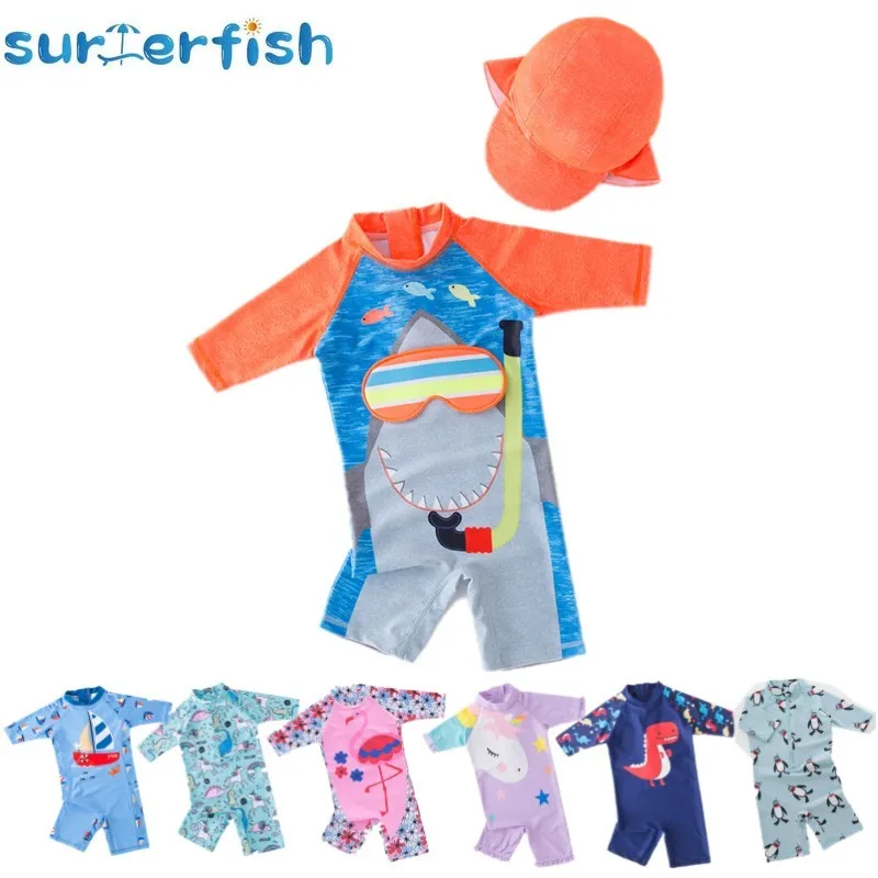 Top Trends: 2023 Baby Boy Swimwear With Cap Suit Surfing Wear Shark Swimming Suit Infant Toddler Kids Children Sunscreen Beach Bathing Suit Shoppable Styles