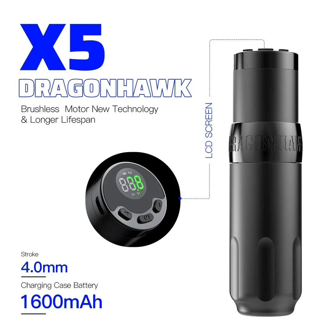 Top Trends: Dragonhawk X5 New 4.0mm Stroke LED Display Wireless Rotary Tattoo Brushless Motor Battery Pen Body Art Permanent Makeup Machine Shoppable Styles