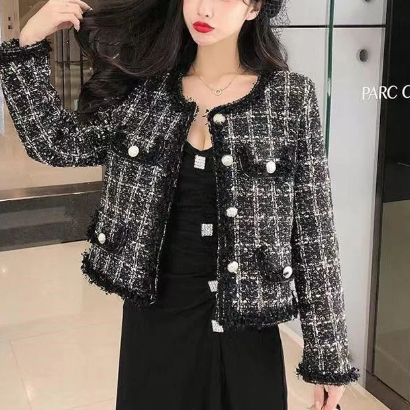 Top Trends: Women Springautumn New O-Neck Woolen Cardigan Fashion Trendy Casual Plaid Tops Button Pocket Splicing Versatile Long Sleeve Coat Shoppable Styles