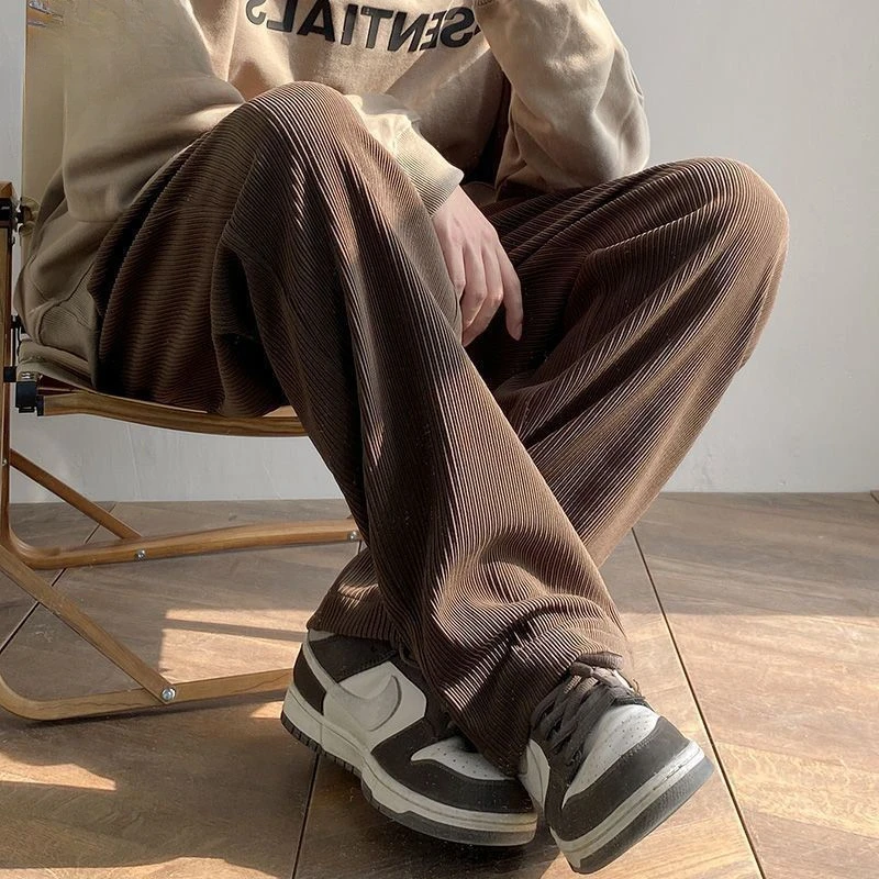 Top Trends: Korean Style Drapey Striped Pants Men's High Street Casual Trousers Loose Youth Sports Straight Wide Leg Pants Ins Men Pants Emo Shoppable Styles