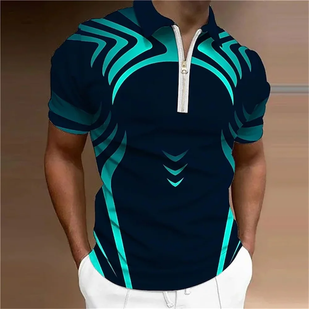 Top Trends: Men&#039;s Polo Shirt Golf Geometry Turndown 3d Print Street Short Sleeves Zipper Clothing Fashion Designer Casual Breathable Tops Shoppable Styles