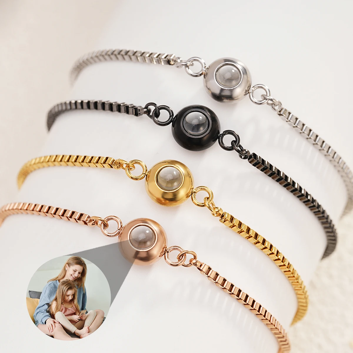 Top Trends: Custom Photo Bracelet Stainless Steel Box Chain Projection Bracelets With Picture Inside 100 Languages Projection Bracelet Shoppable Styles