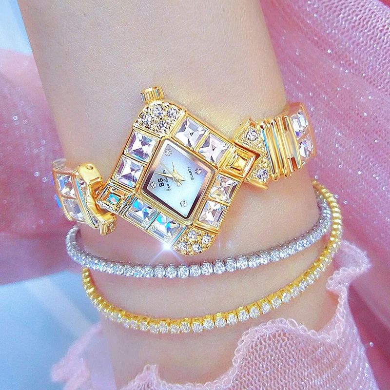 Top Trends: BS Bee Sister Gold Watch Women Golden Clock Fashion Crystal Quartz Rhinestone Female Small Watch 2022 Wristwatches For Ladies Shoppable Styles