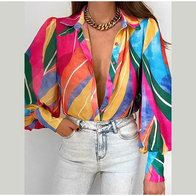 Top Trends: Women&#039;s Floral Print Puff Sleeve Shirt Female Elegant Casual V Neck Shirts 2023 Spring Summer Ladies Tops Blouses Vintage Blouse Shoppable Styles