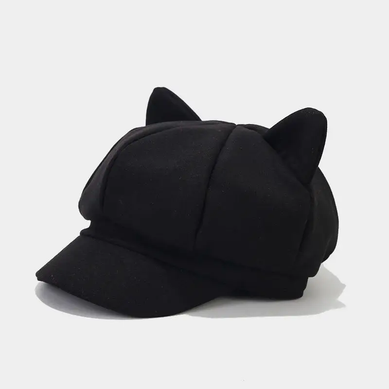 Top Trends: Cute Adult Cat Ear Beret Hat Women Autumn Hat Winter Cap Autumn Punk Beret Hat Women Berets Hat Shoppable Styles - Image 2