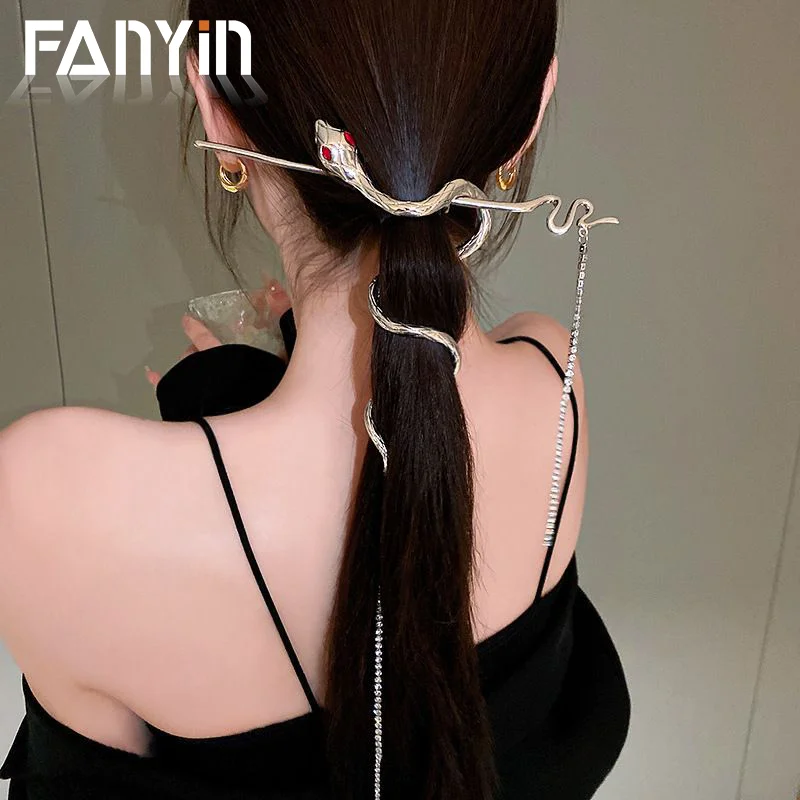 Top Trends: FANYIN Punk Snake Hairpin Hair Stick Wind Twine Warp Long Tassel Rhinestone Metal Punk Headwear Hair Accessories Jewelry Shoppable Styles