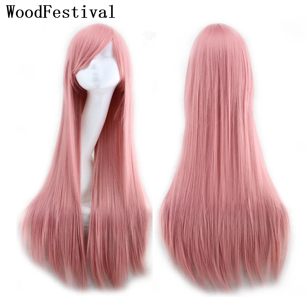 Top Trends: WoodFestival Synthetic Women Hair Wigs Light Purple Cosplay Red Straight Long Wig With Bangs Orange Black Pink Blue Green White Shoppable Styles