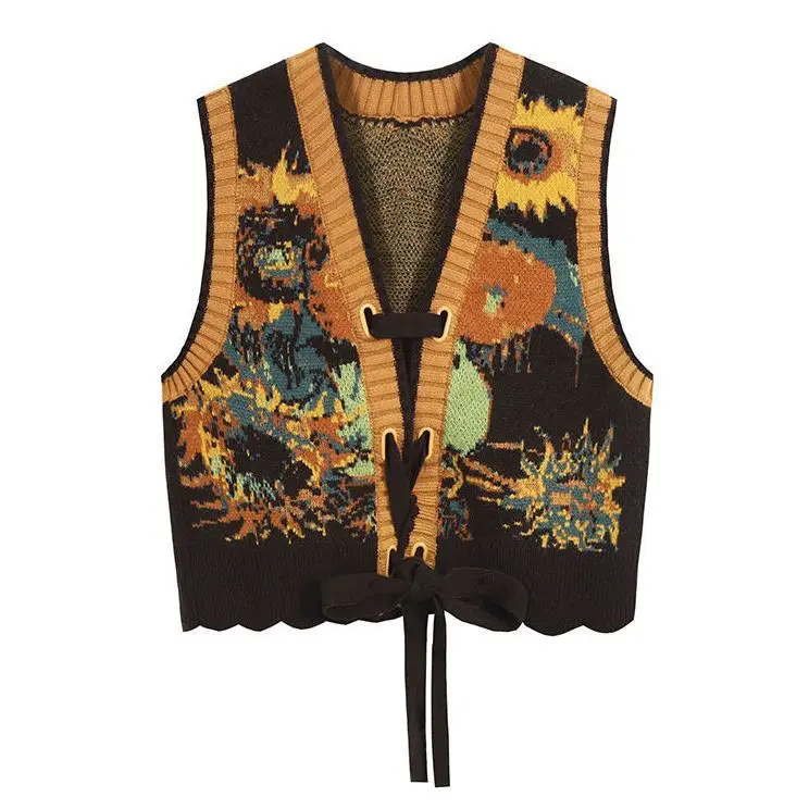 Top Trends: Winter New Knitted Vest Women&#039;s Autumn V-Neck Ethnic Style V Sunflower Sweater Vest Knit Vest Cotton Outerwear &amp; Coats Shoppable Styles