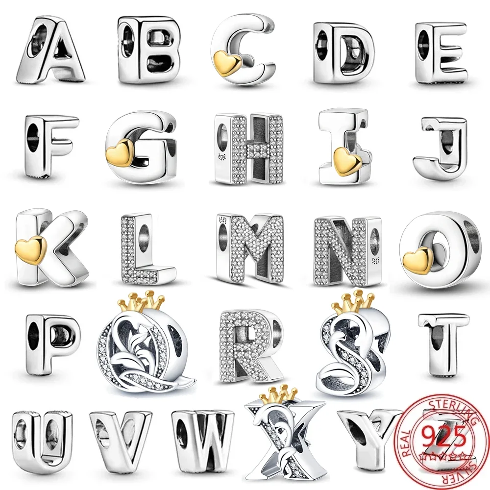 Top Trends: Hot Sale 925 Sterling Silver Letter Charm Fit Bracelet Silver 925 Original 26 Alphabet Beads DIY Charms For Jewelry Making Shoppable Styles