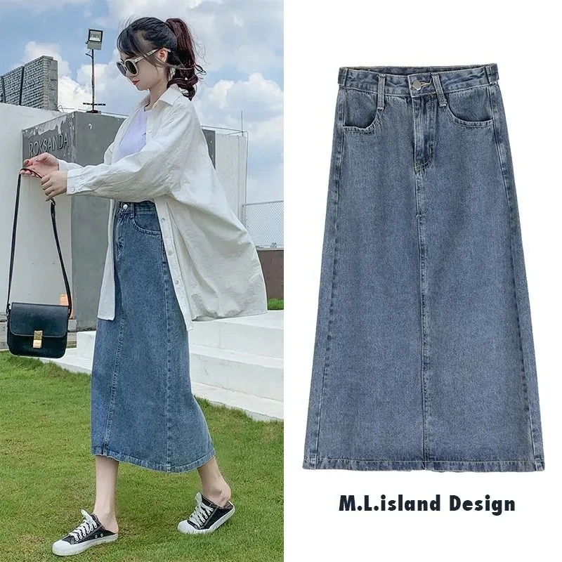 Top Trends: Summer Long Denim Skirt Women Oversize 5XL Korean Fashion Split Faldas Jean Mid-Length High Waist Skirts Blue Loose Cowboy Jupe Shoppable Styles - Image 2