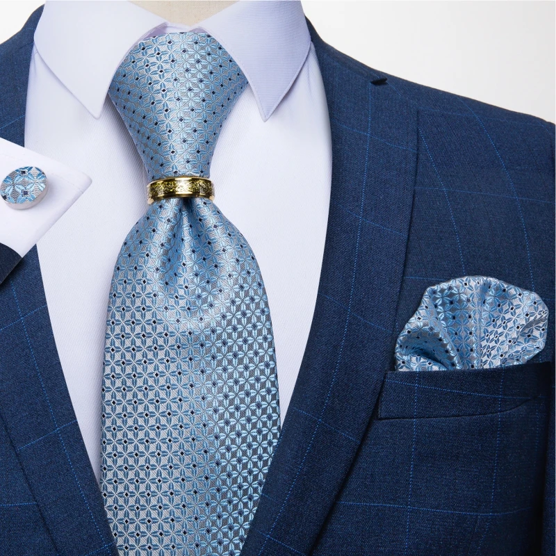 Top Trends: Plaid Dot Blue Silk Ties For Men Luxury 8cm Men's Neck Tie Set Handkerchief Cufflinks Tie Ring Wedding Accessories Gift For Men Shoppable Styles