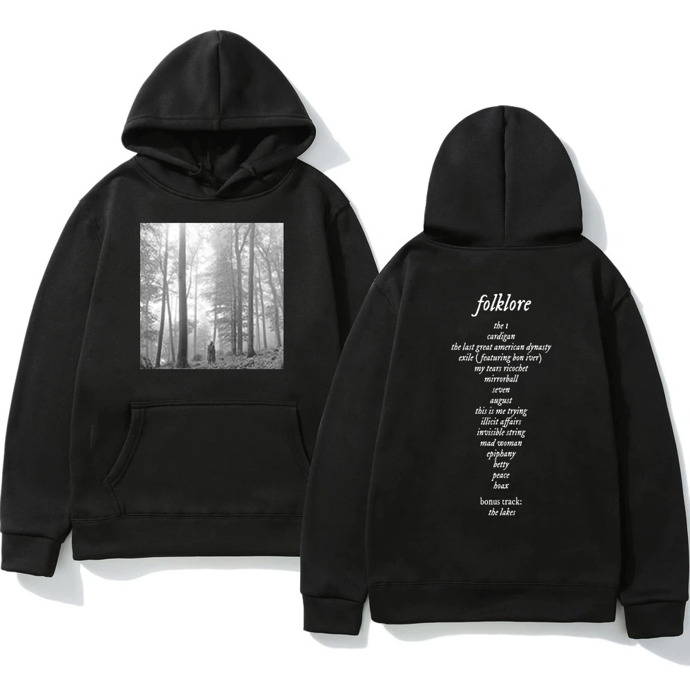 Top Trends: Taylor Pullover Music Album Folklore Print Hooded Sweatshirt 2022 Fall / Winter Hip Hop Harajuku Hoodie Men Women Black Hoodies Shoppable Styles