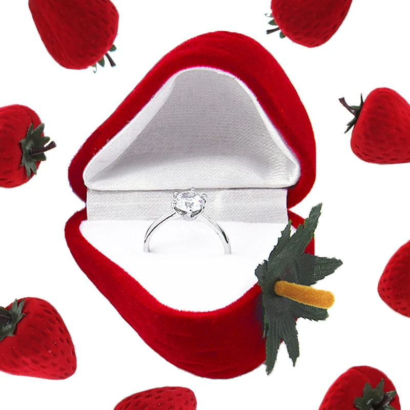 Top Trends: New Strawberry Ring Box Rose Flower Jewelry Package Box Wedding Party Rings Earring Display Box Heart Flocking Gift Storage Case Shoppable Styles