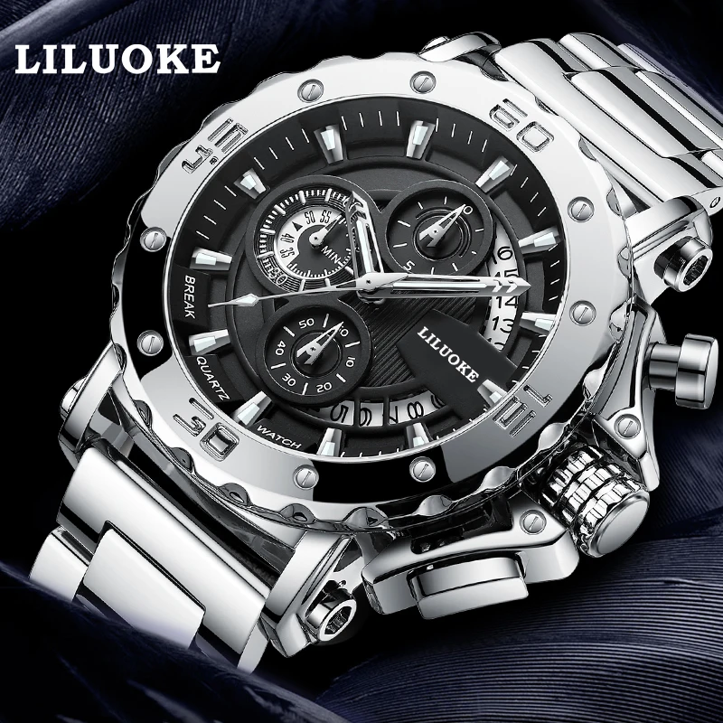 Top Trends: Watches For Men Luxury LILUOKE Calendar Quartz Sport Men Waterproof Watches Steel Case Male Date Wrist Watch Reloj Hombre Shoppable Styles