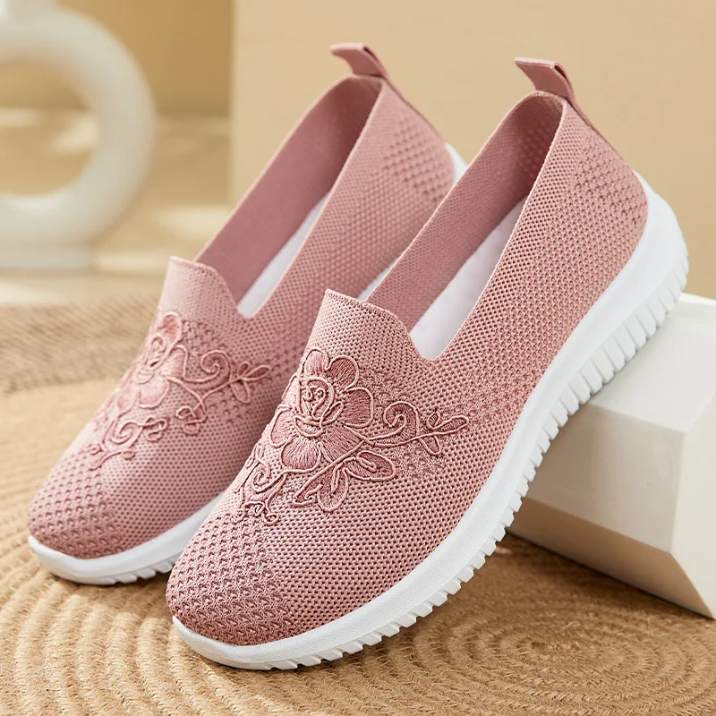 Top Trends: Cheap Mom Summer Mesh Knitting Sneakers Women Breathable Mary Janes Shoes Non-slip Ladies Casual Nurse Office Shoes Ballet Flats Shoppable Styles