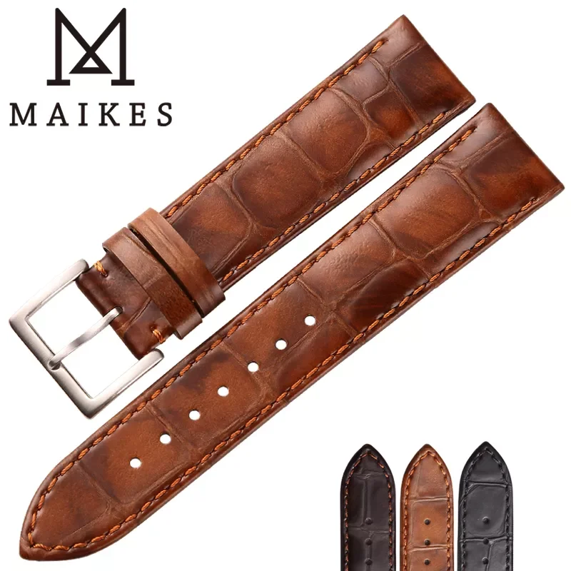 Top Trends: MAIKES Genuine Leather Strap Watch Accessories Handmade Watchbands 18mm 19mm 20mm 22mm Light Brown Black Watch Bracelets Band Shoppable Styles