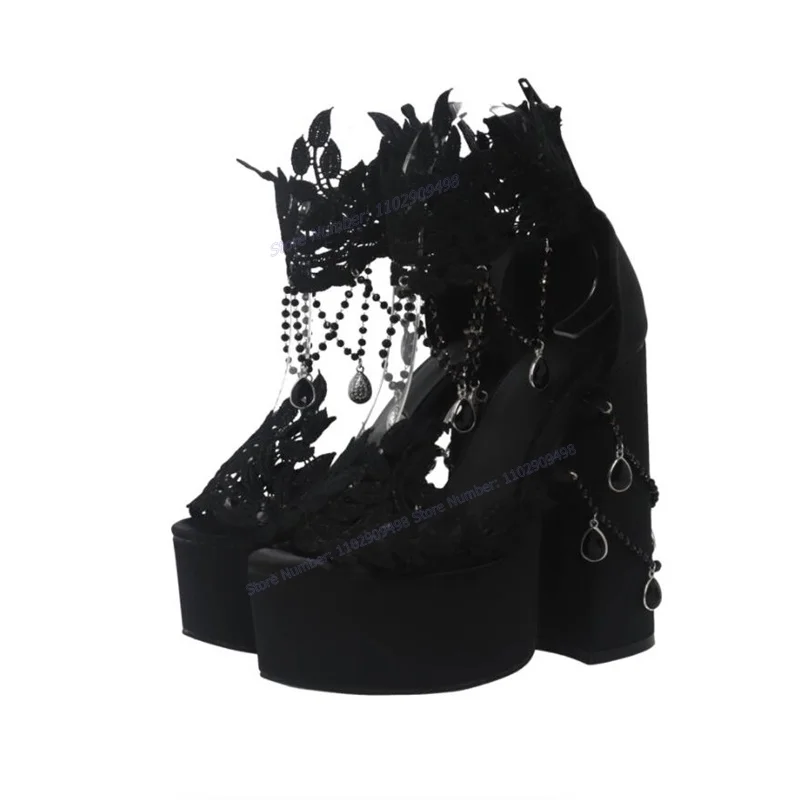 Top Trends: Black Crystal Decor Platform Sandals Pointed Open Toe Shoes For Women Chunky High Heels Gothic Shoes 2023 Zapatos Para Mujere Shoppable Styles