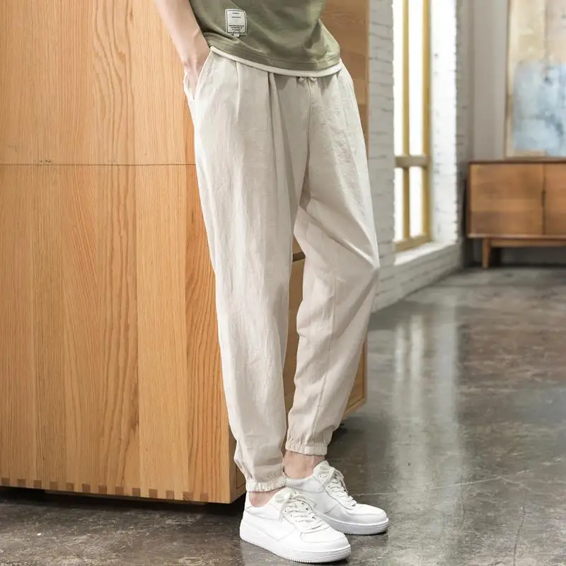 Top Trends: 2023 Summer Fashion Trend Men's Casual Loose Fitting High Waisted Lace Up Pocket Solid Color Versatile Cotton Linen Men's Pants Shoppable Styles