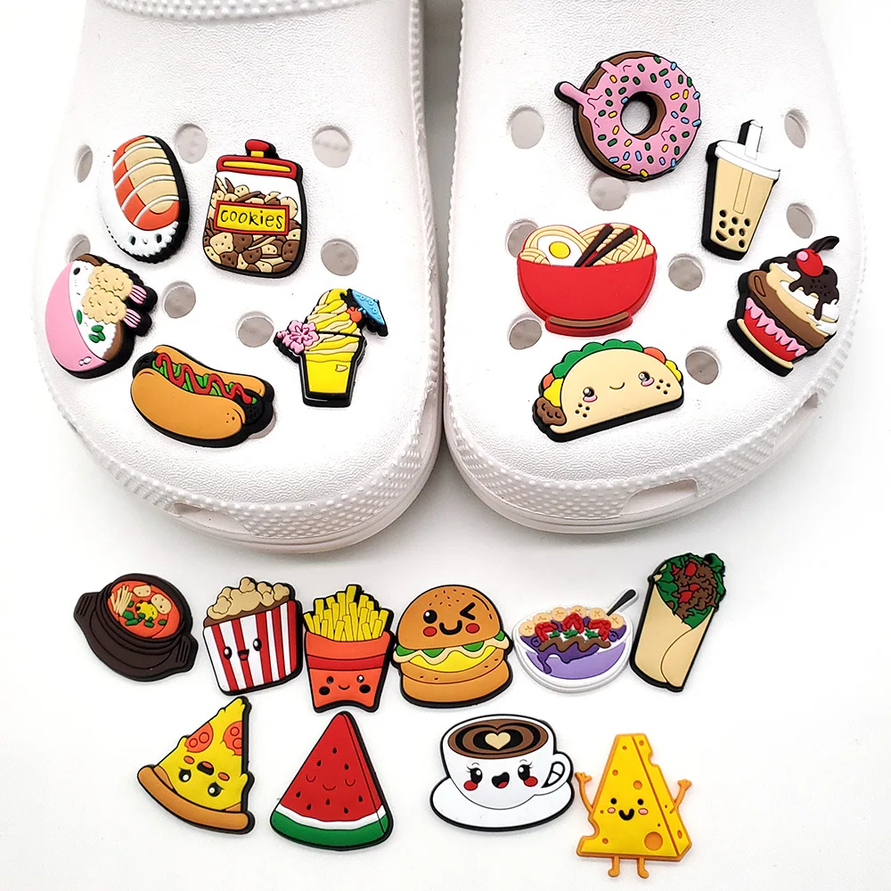 Top Trends: Cute Cartoon Shoes Accessories 20PCS Delicious Food Lamian Noodles Hamburg Croc Charms Accessories Children Clog Decoration Shoppable Styles