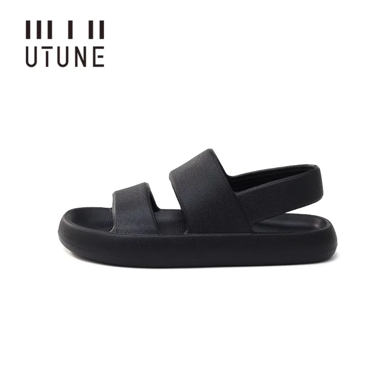 Top Trends: UTUNE Men&#039;s Sandals Summer Platform Shoes Women Beach Outside EVA Slippers Man Soft Thick Sole Non-slip Indoor Slides Cool Black Shoppable Styles