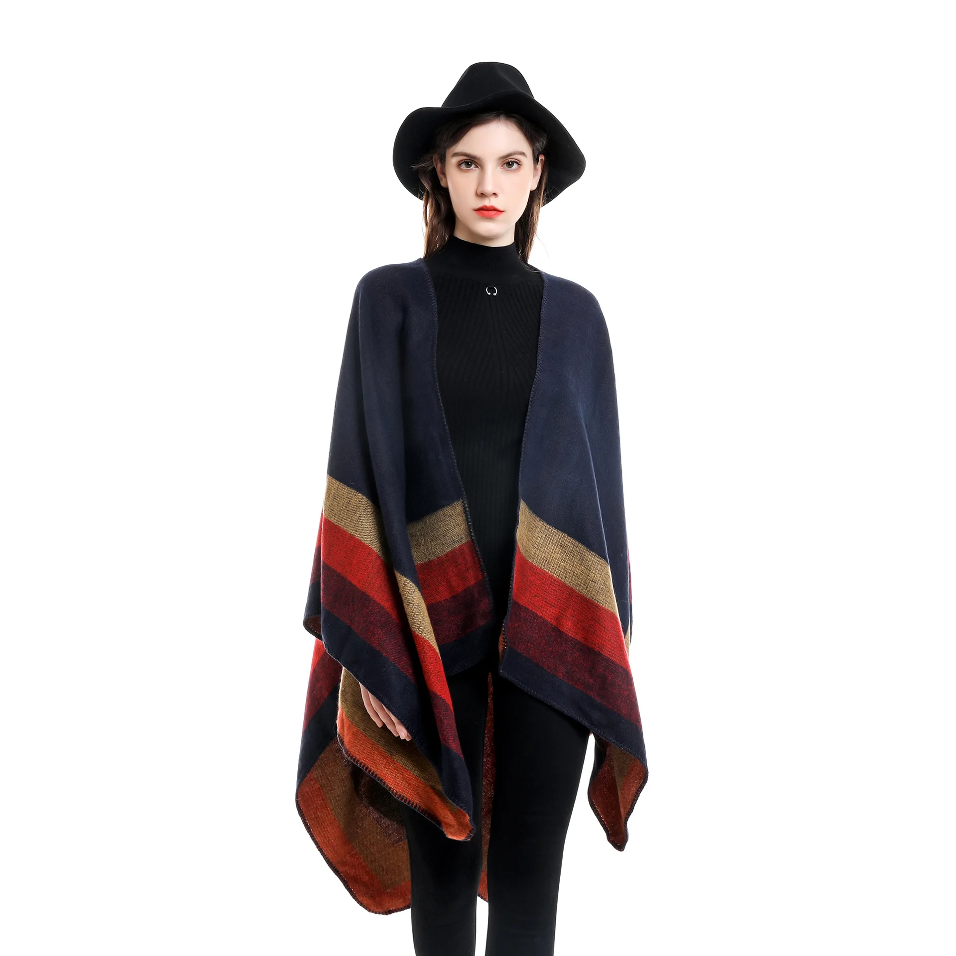 Top Trends: Women Cashmere Feel Shawl Lady Classic Striped Vintage Cape Spring Autumn Retro Cardigan Winter Cloak Soft Large Blanket New In Shoppable Styles