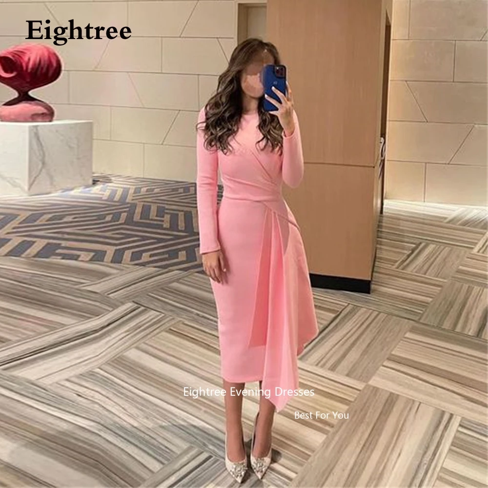 Top Trends: Eightree Pink Elegant Arabic Prom Dresses Long Sleeves Satin Mermaid O Neck Modern Abendkleider Sexy Dubai Formal Occasion Dress Shoppable Styles