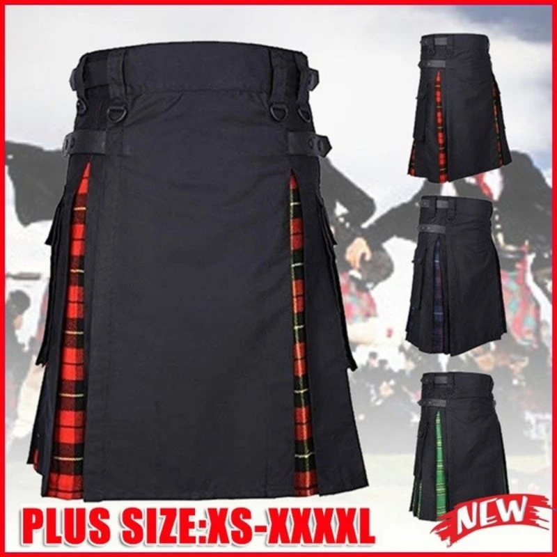 Top Trends: Kilts-Men&#039;s Plus Size Scottish Hybrid Black Cotton &amp; Tartan Utility Kilts With Leather Straps Kilts For Men Shoppable Styles