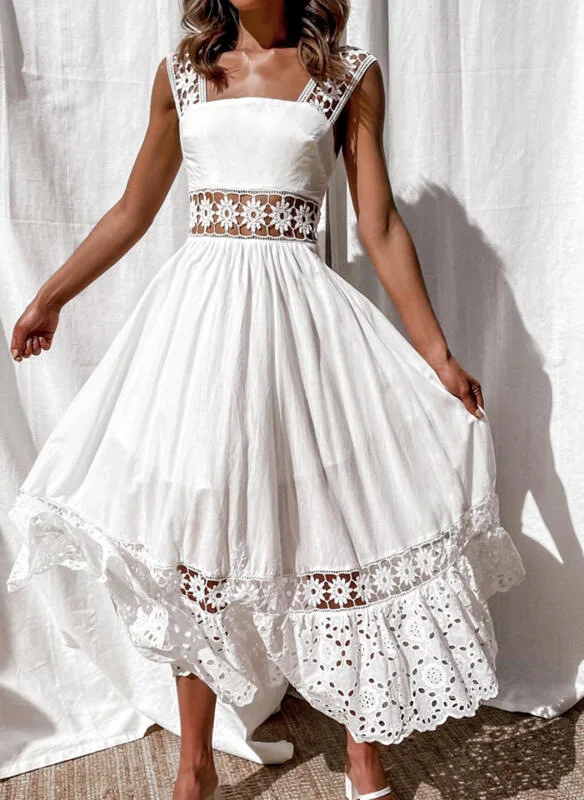 Top Trends: Women's Dress White Hollow Out Cotton Sundress Lace Sleeveless Long Splicing Summer Party Elegant Evening Woman Skirt Clothing Shoppable Styles