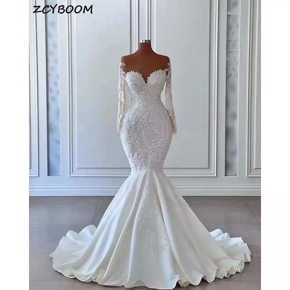 Top Trends: 2023 Mermaid Luxury Wedding Dresses Elegant Bride Gown Long Sleeves Illusion Beading Sequins Lace Vestido De Novia Wedding Dress Shoppable Styles