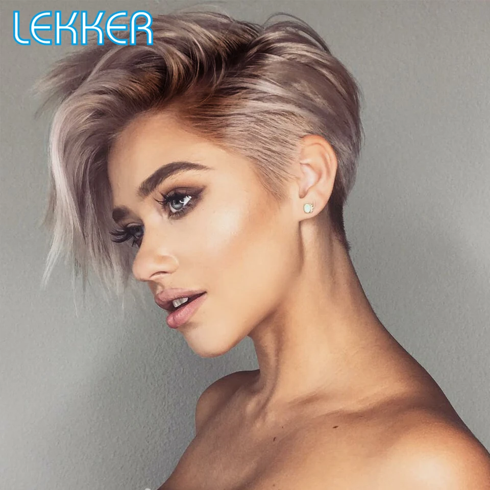 Top Trends: Lekker Wear To Go Purple Short Pixie Straight Bob Human Hair Lace Wigs For Women Brazilian Remy Hair Glueless Omber Colored 613 Shoppable Styles