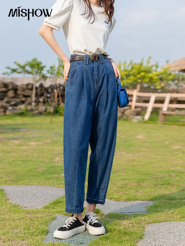 Top Trends: MISHOW Summer High Waisted Jeans For Women 2022 Korean Loose Cotton High Waist Ankle-length Straight Pipe Women Pants MXB25K0390 Shoppable Styles