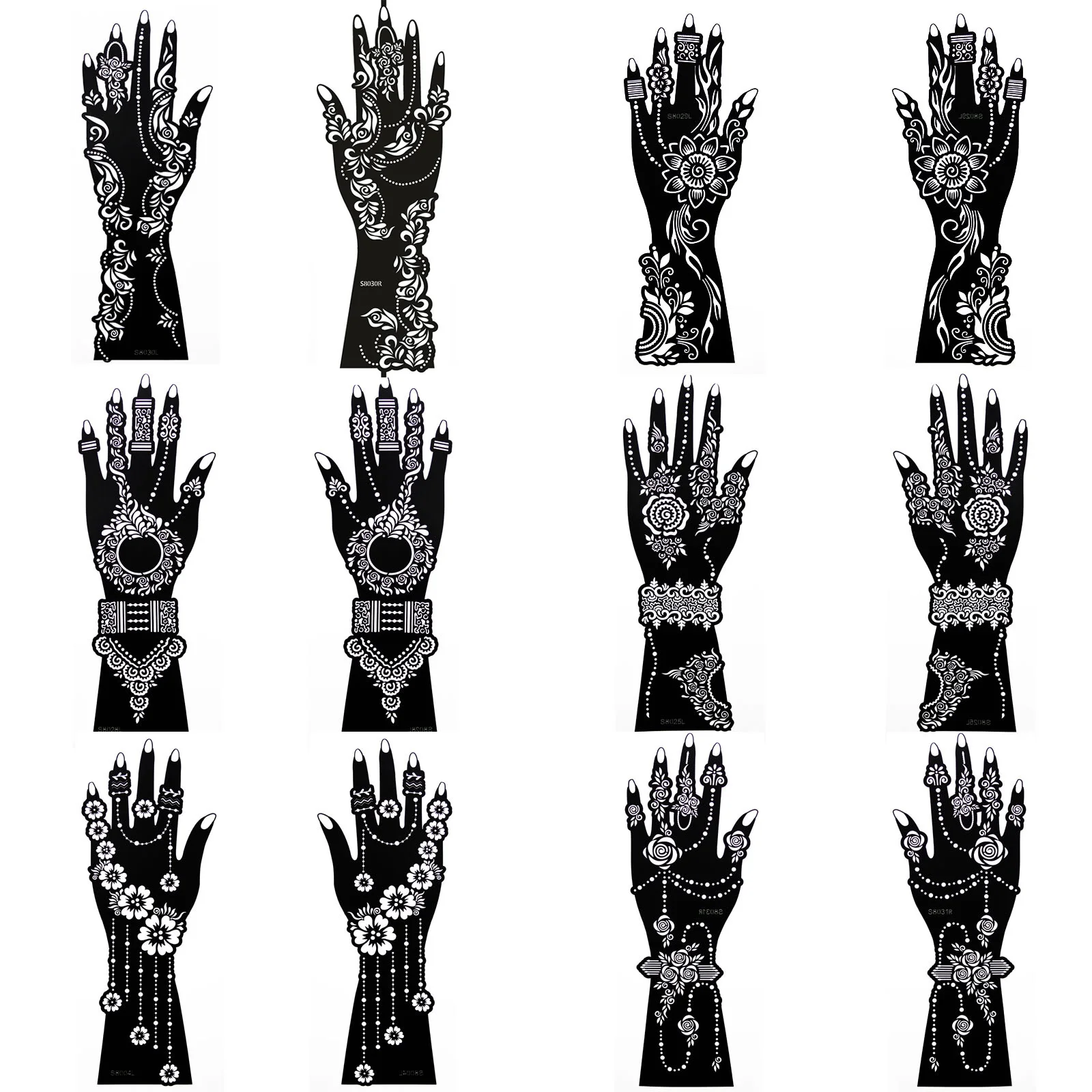 Top Trends: 12 Sheet / Lot Henna Tattoo Stencils Kit Stencil, Large Hand Flower Airbrush Mehndi Indian Tattoo Templates Stencil For Hand Paint Shoppable Styles