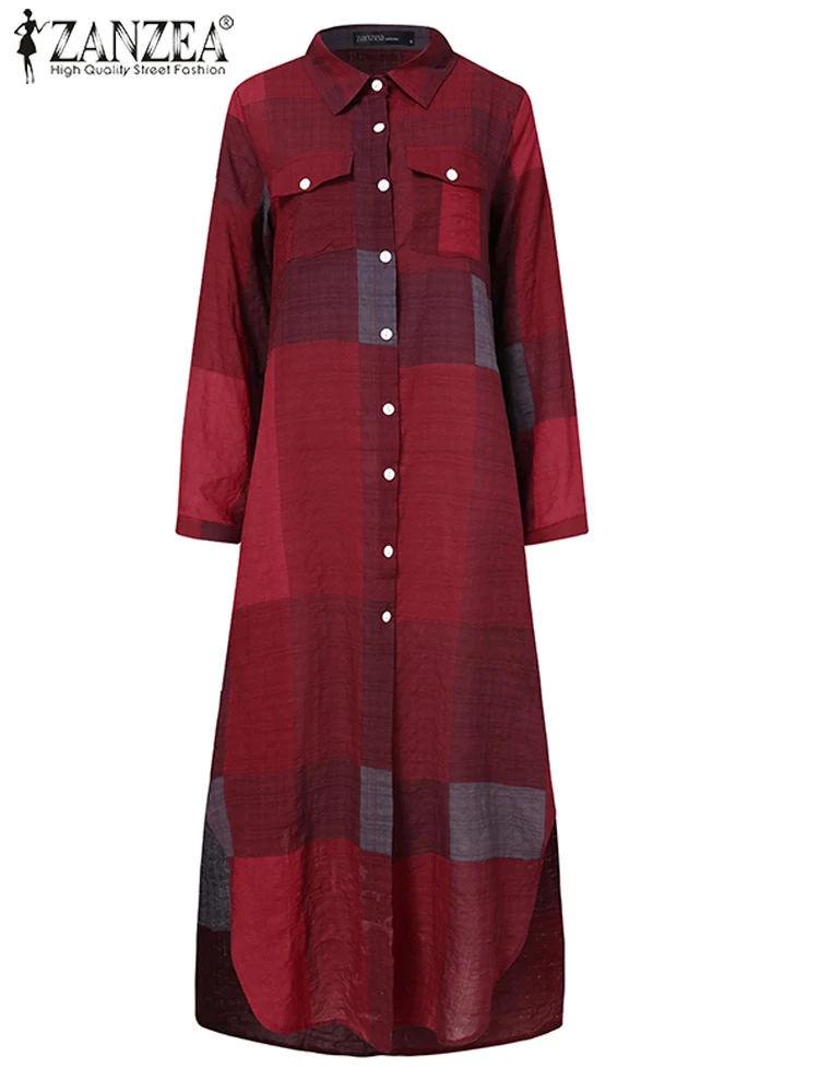 Top Trends: Autumn Elegant Women Maxi Shirt Dresses 2023 ZANZEA Vintage Ladies Long Sleeve Vestidos Casual Plaid Robe Longue Shoppable Styles - Image 4