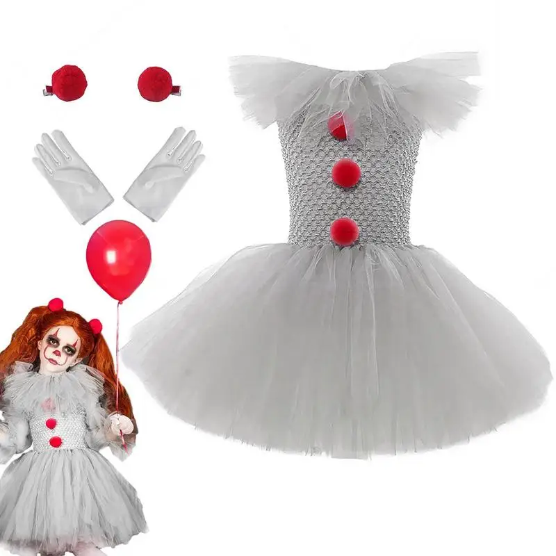 Top Trends: Halloween Costume For Kids Gray Girls Tutu Dress Kids Cosplay Scary Clown Costume Girl Carnival Masquerade Party Dress Up 2-11Y Shoppable Styles